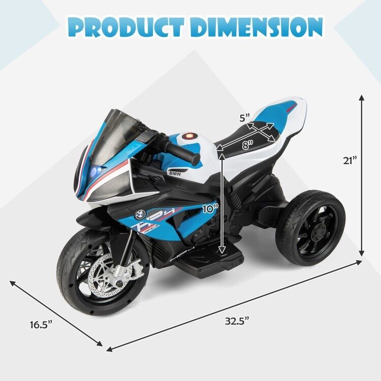Blue 3-Wheel Electric Ride-On Motorcycle for Kids with Light and Music - 12V, Ages 3-6