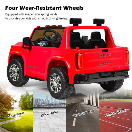 Licensed GMC 2-Seater Kids Ride On Truck with RC Control and Storage Box - Red