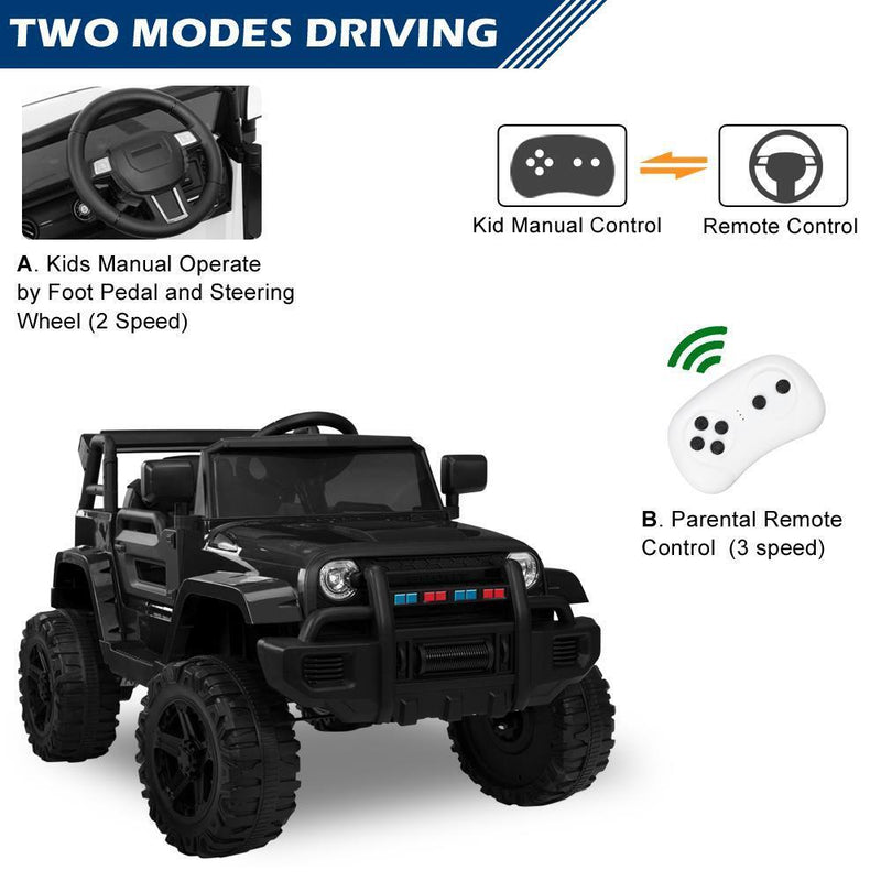 Electric 12V Black Kids Ride-On Truck with 2.4G Remote Control and 3 Speed Modes