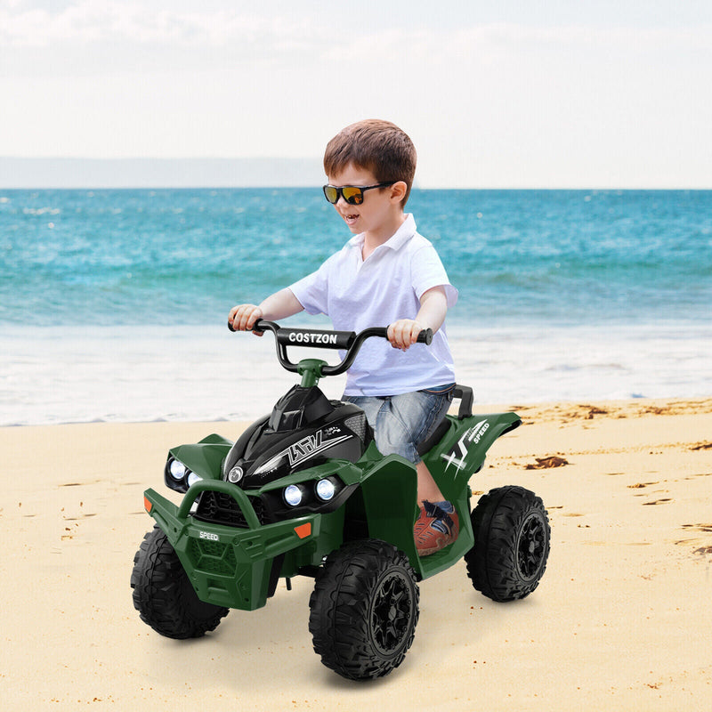 Electric Kids ATV with Headlights, Music, and Green Design - 12V Battery Powered