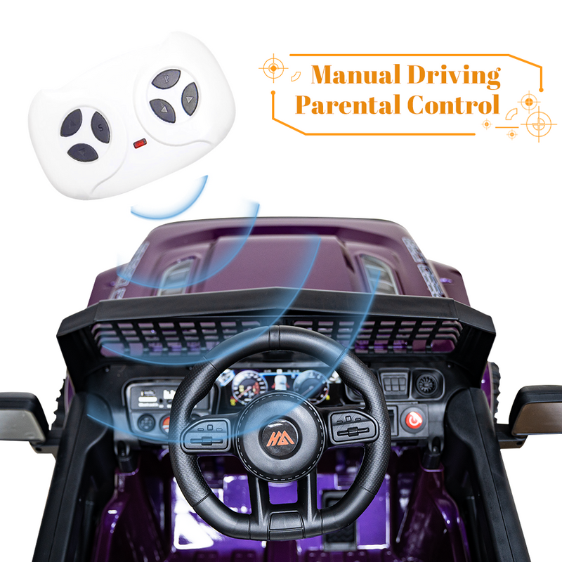 12V Kids Ride-on Truck with Parental Remote Control and LED Lights - Purple
