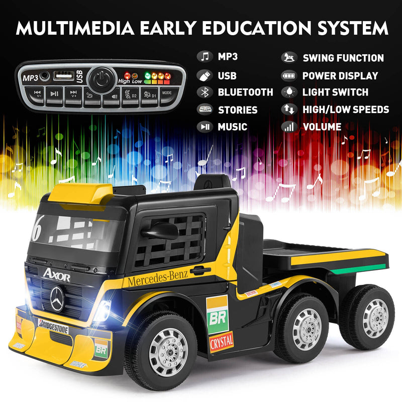12V10AH Battery-Powered Ride On Truck with Swing Trailer and RC Control for Kids - MP3 Compatible, 6 Wheels