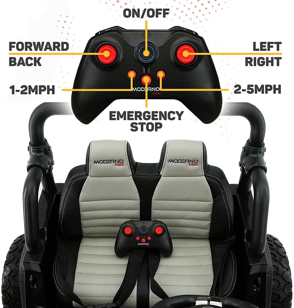 12V 2 Seater Children's Ride-On Jeep Truck - 2 High-Performance Motors, Illumination, Rubber Wheels + Remote Control