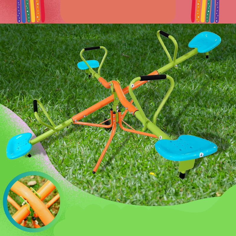 Outdoor Kids Playground Seesaw with Four Seats and 360-Degree Rotating Sturdy Design