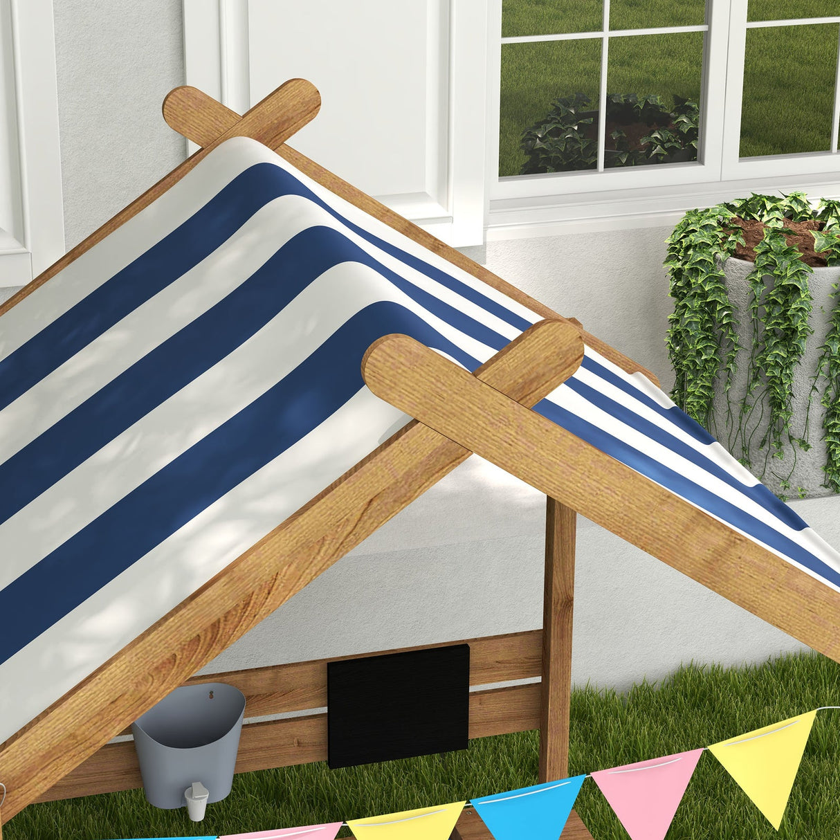 Wooden Sandbox with Canopy and Playhouse Design for Ages 3-7 Years Brown
