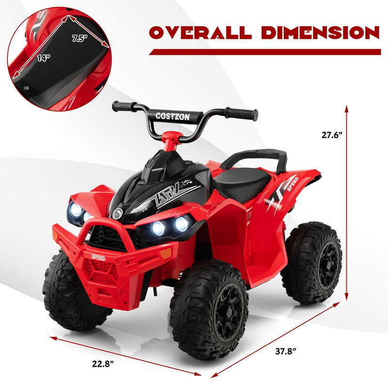 Red Kids Ride-on ATV with Headlights and Music - Powered by 12V Battery