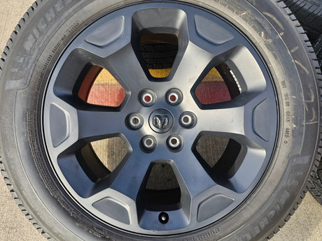 20" Dodge Ram 1500 OEM Laramie Black 2680 wheels rims 2024 2025 2026 MICHELIN Texas Truck Tire