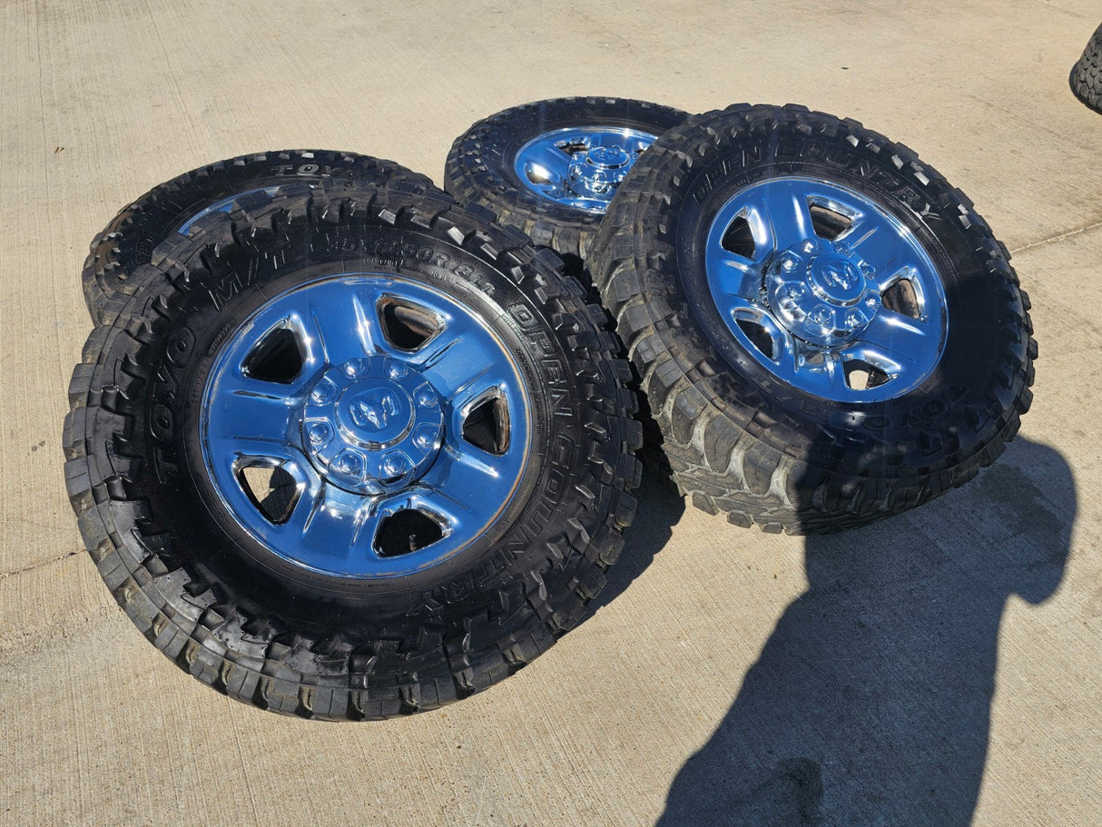 18" Dodge Ram 2500 3500 STEEL chrome OEM 2473 wheels rims TOYO M/T 35" Texas Truck Tire