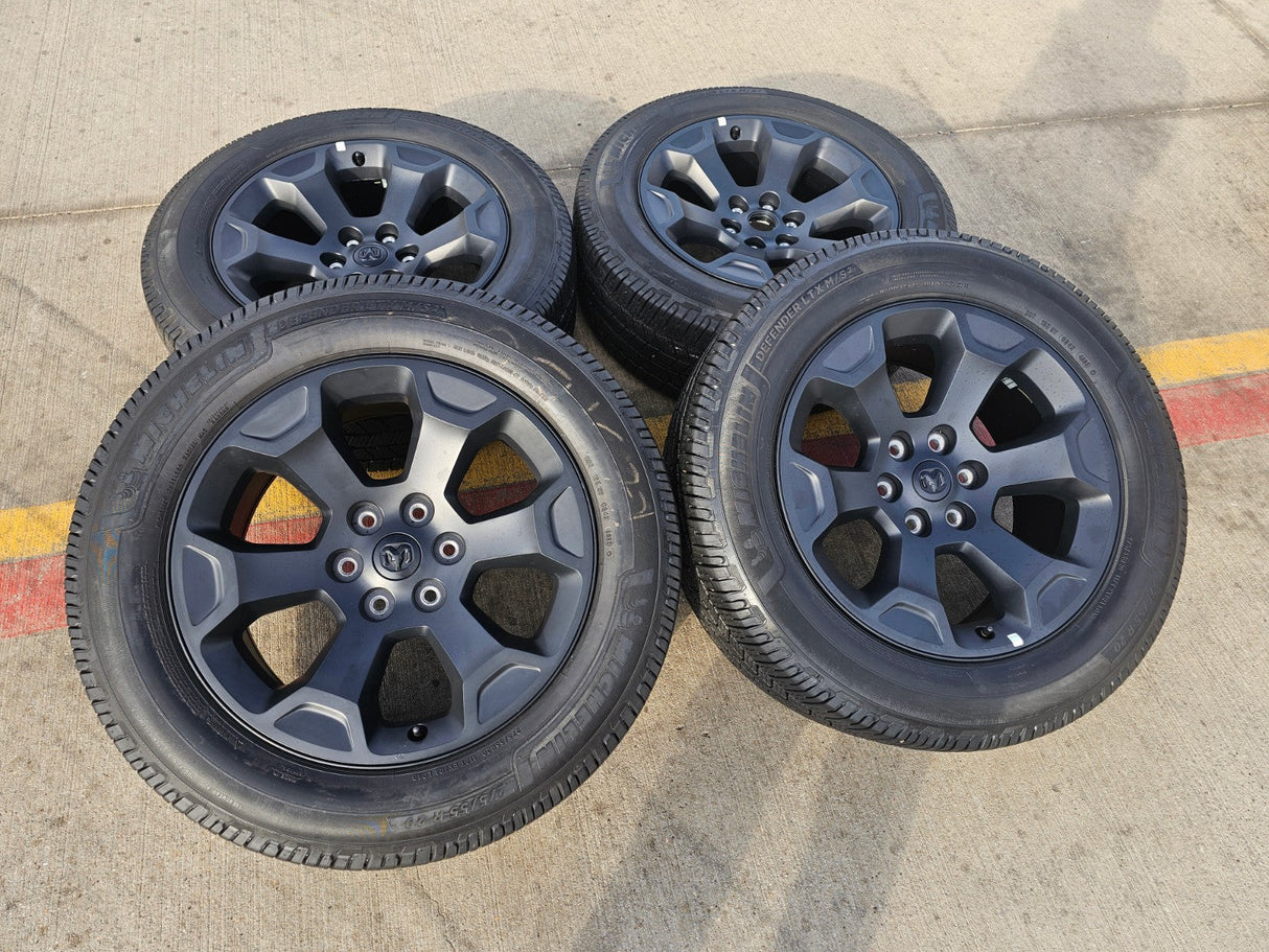 20" Dodge Ram 1500 OEM Laramie Black 2680 wheels rims 2024 2025 2026 MICHELIN Texas Truck Tire