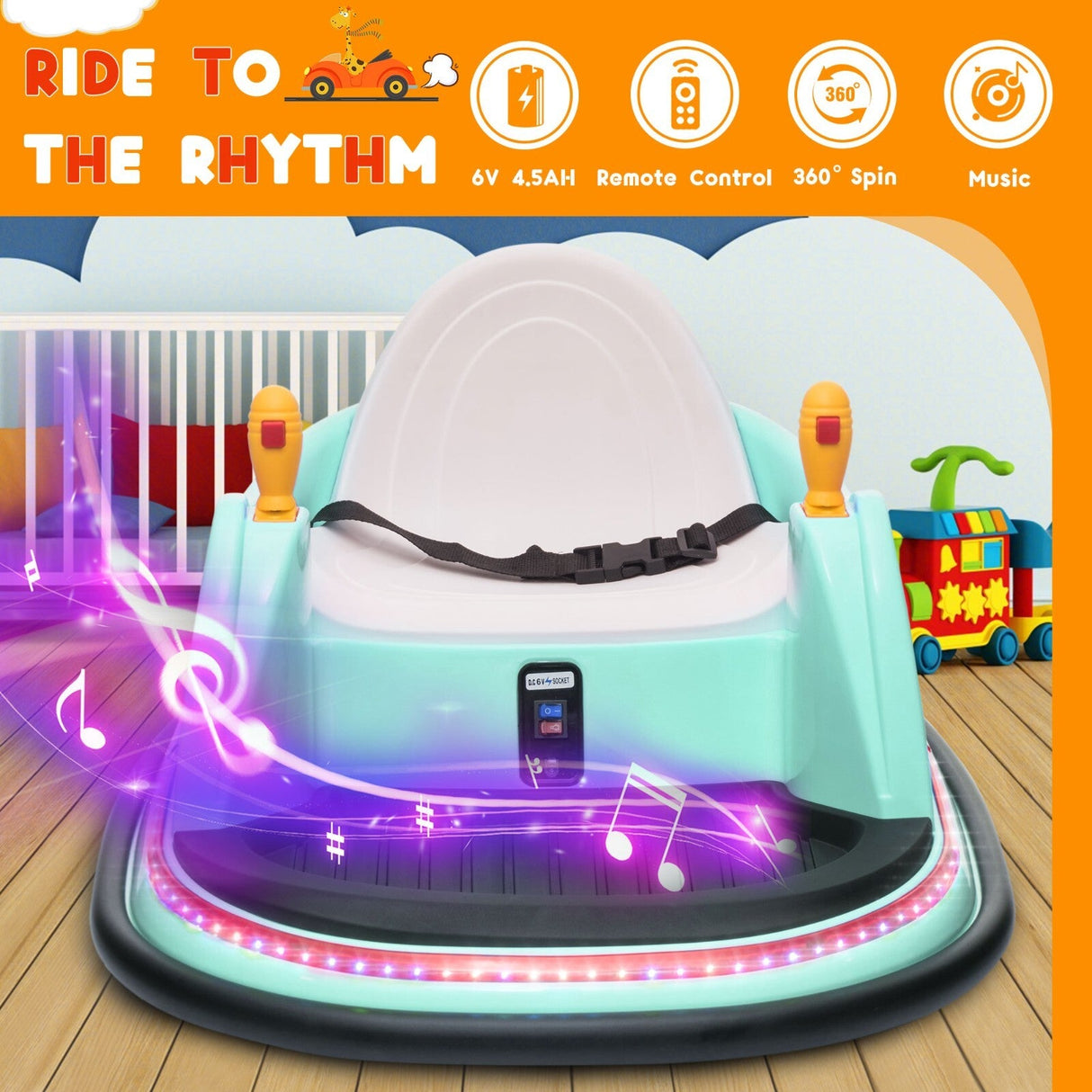 6V Kids Ride-On Bumper Car with Remote Control, 360° Spin and Flashing Lights for Toddlers