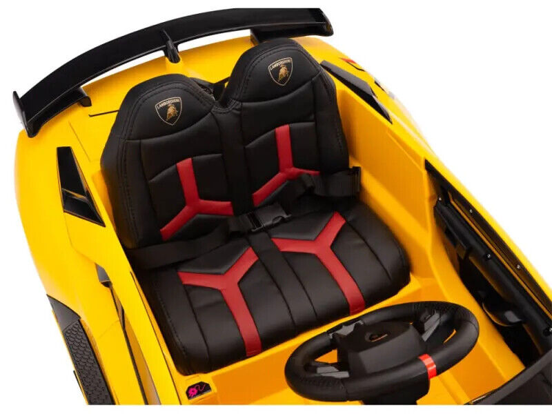 12V Lamborghini Aventador SVJ Kids Ride On Car with Remote Control, Leather Seats, and MP3 Player