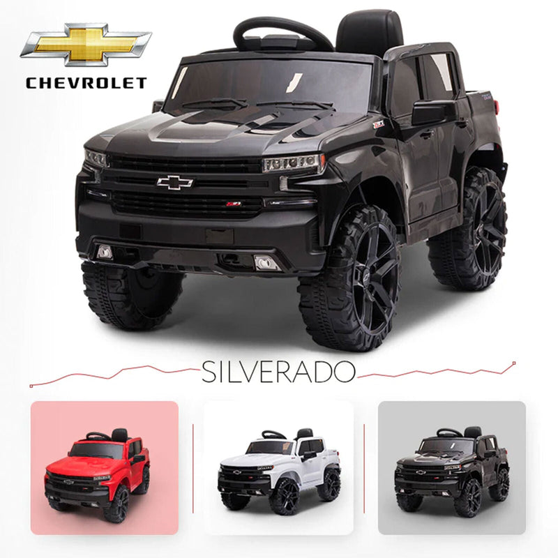 Black Chevy Silverado 4x4 Trail Boss Monster Truck Ride-On with Big Wheels