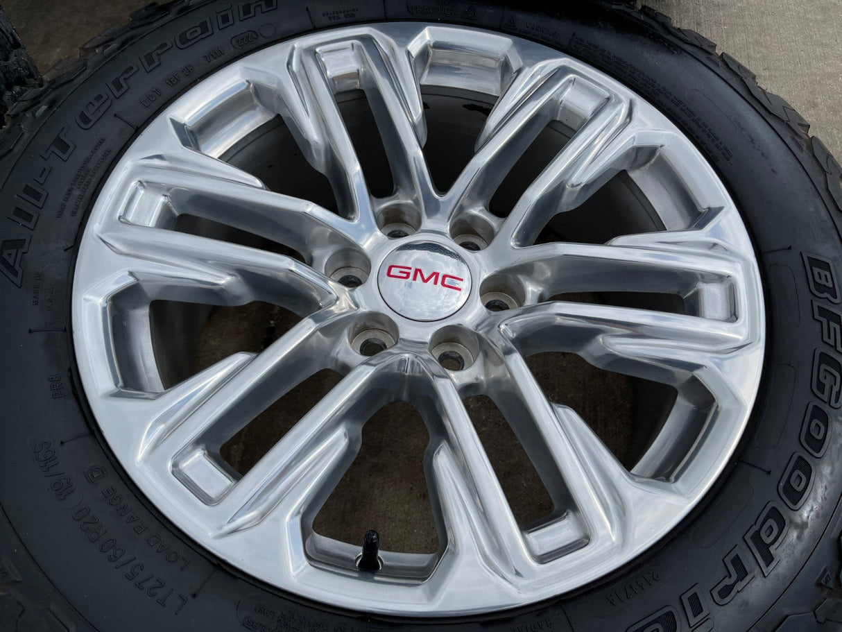 20" GMC Yukon Sierra Tahoe Silverado OEM 2120 14024 wheels rims BFG KO2 A/T 33" Texas Truck Tire