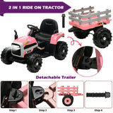 Electric Pink Tractor and Trailer Ride-On Toy for Toddlers (12V)