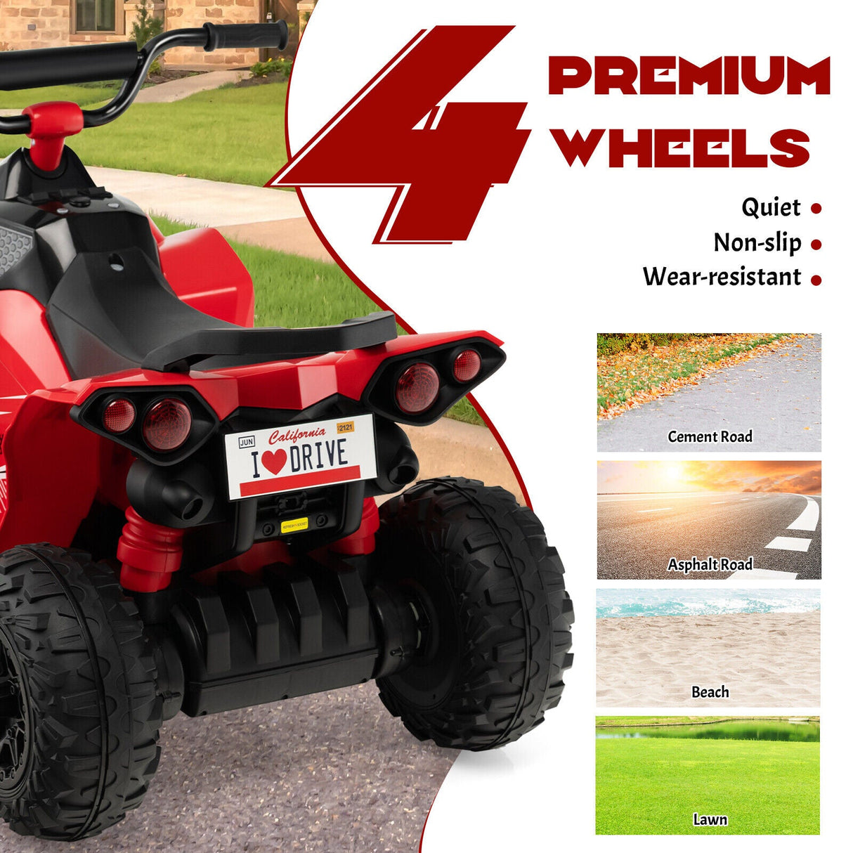 Electric 4-Wheeler Quad Car for Kids with MP3 Player and Lights - 12V Battery Powered