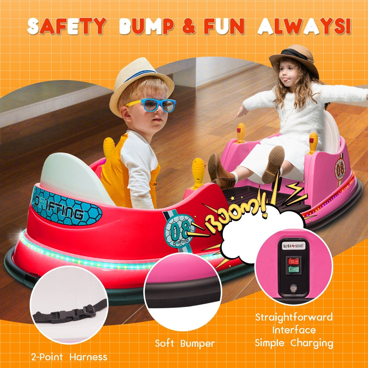 6V Kids Ride-On Bumper Car with Remote Control, 360° Spin and Flashing Lights for Toddlers