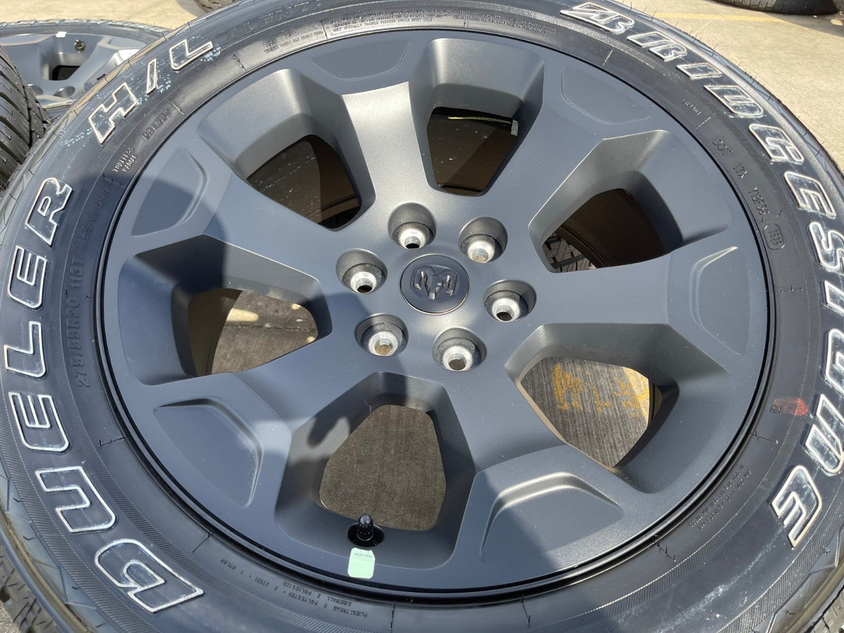 20" Dodge Ram 1500 OEM Laramie Black 2680 wheels rims tires 2024 2025 2026 NEW Texas Truck Tire
