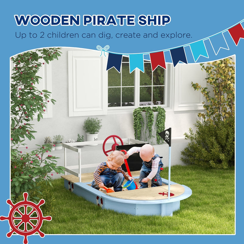 Wooden Sandbox with Pirate Ship Design for Ages 3-7, Blue