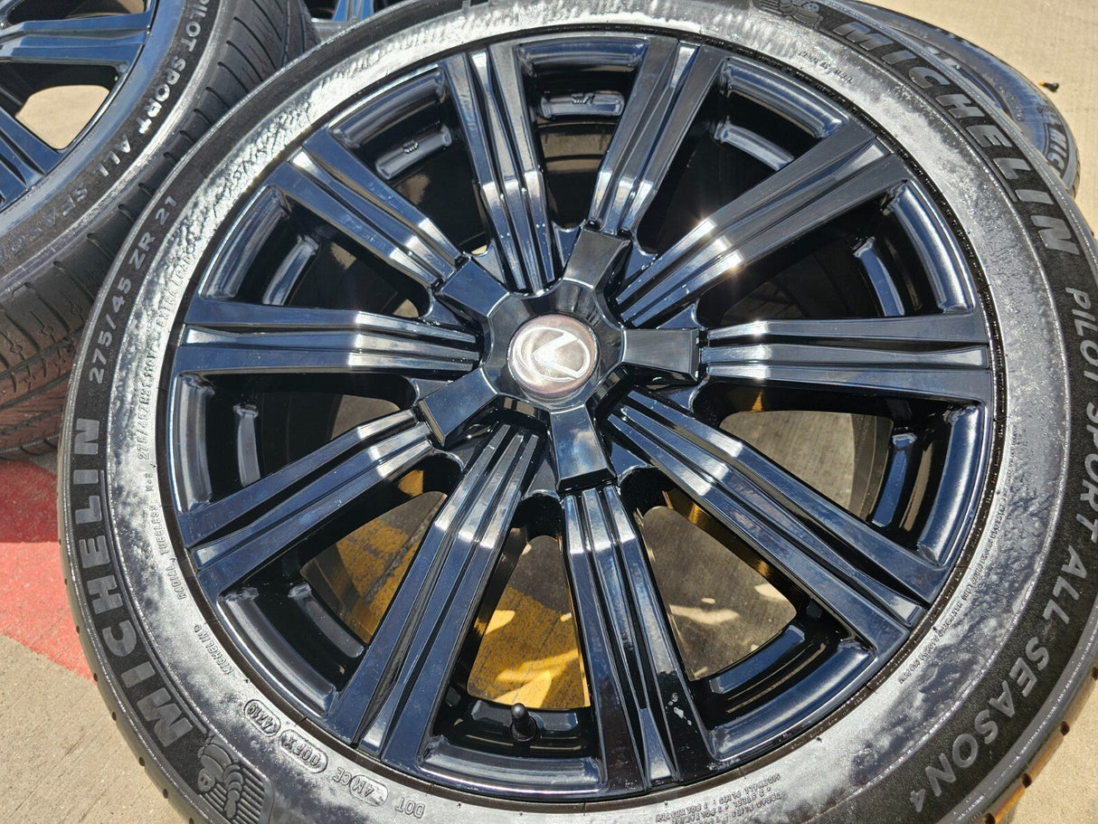 21" Lexus LX570 Toyota Land Cruiser OEM 74341 black wheels rims tires Texas Truck Tire