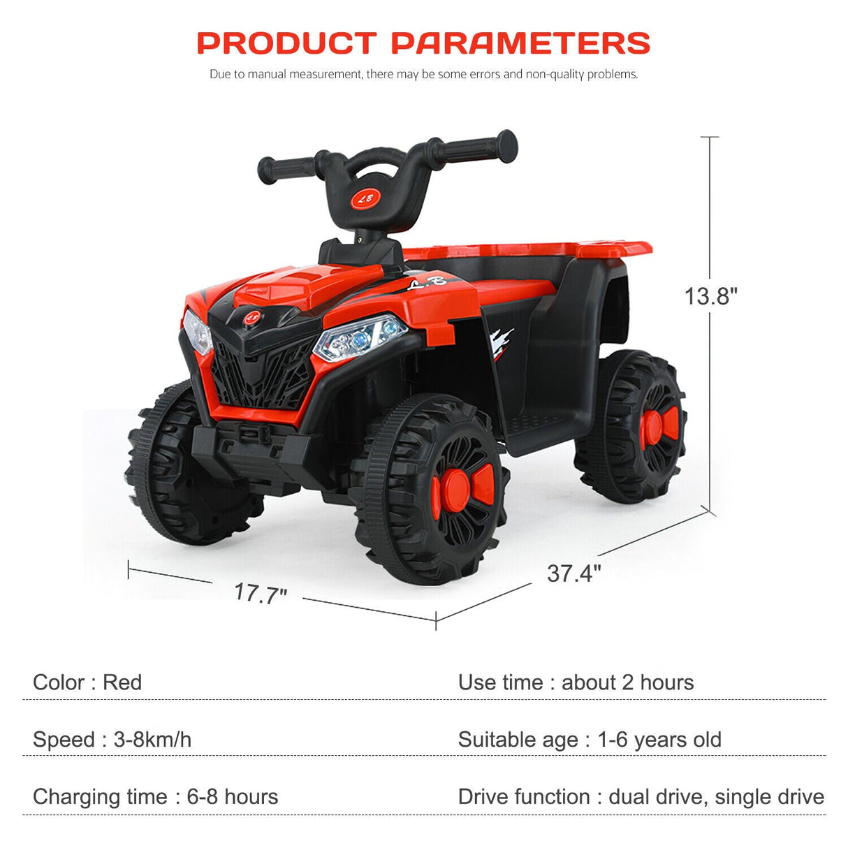 Electric ATV Ride-On Car with MP3 Player and LED Lights - 6V Battery Powered, 4-Wheeled Beach Cruiser