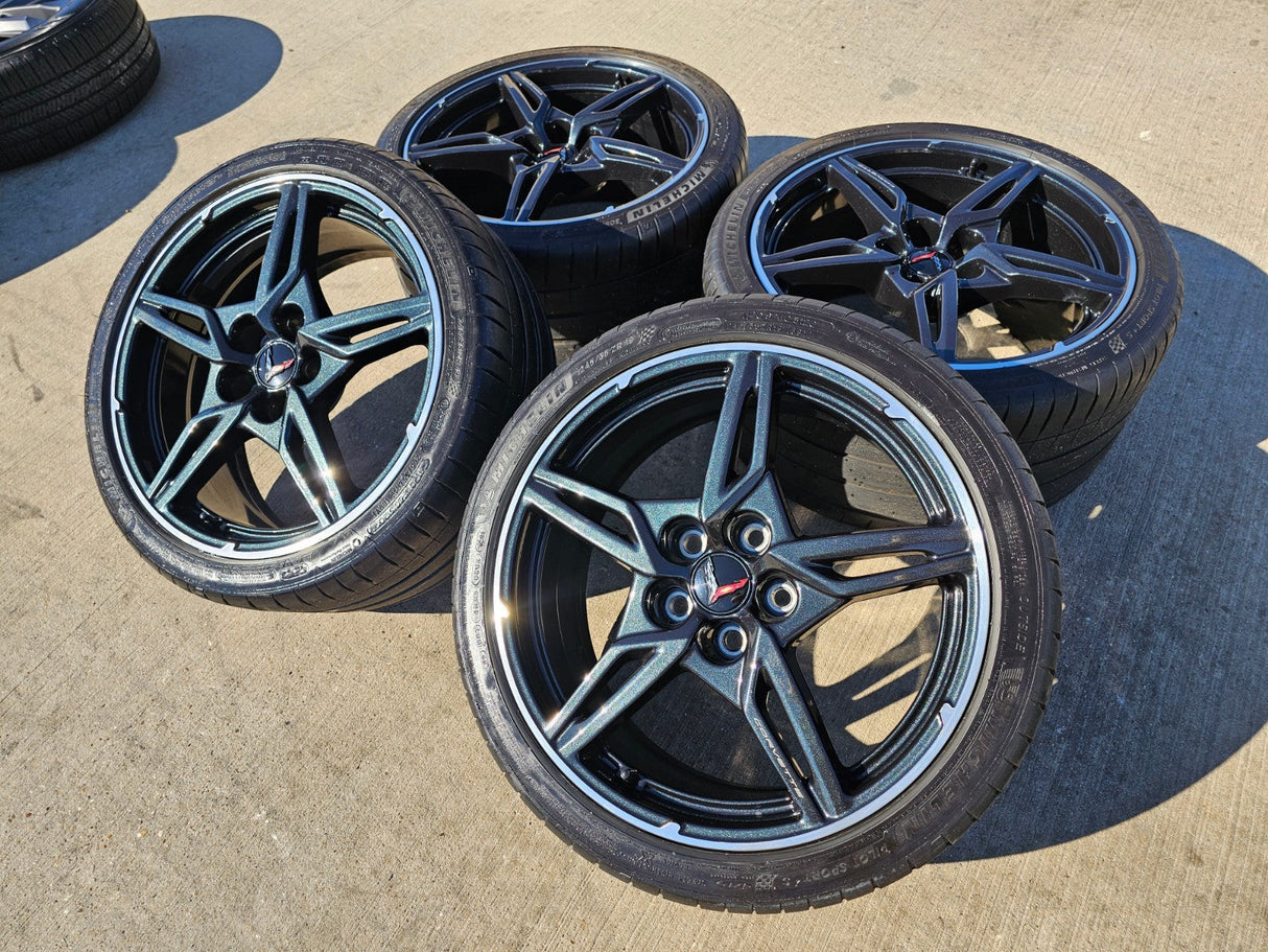 19" + 20" Chevy Corvette C8 OEM 14007 14008 wheels rims MICHELIN Texas Truck Tire