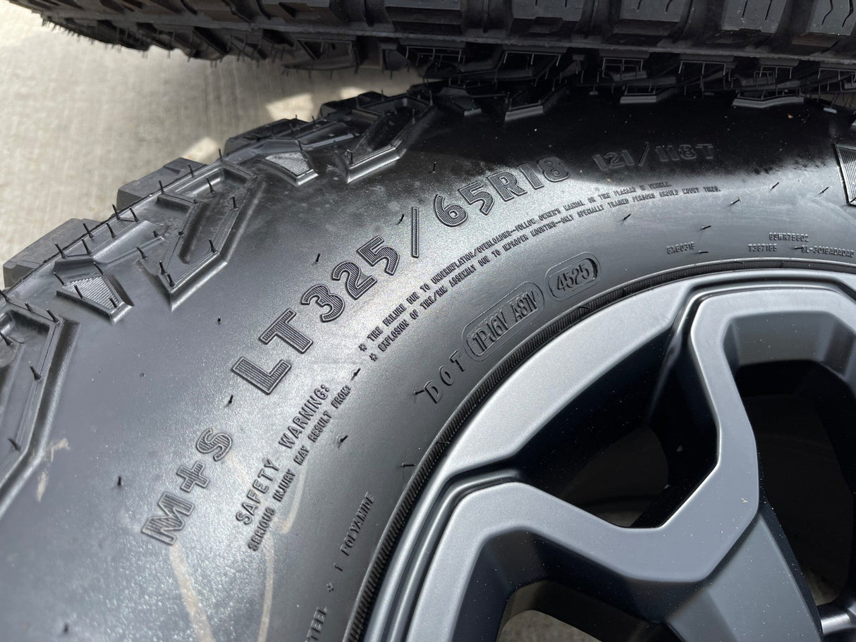 18" Dodge Ram 1500 TRX RHO Black OEM 66002 wheels rims TERRITORY A/T 35" NEW Texas Truck Tire