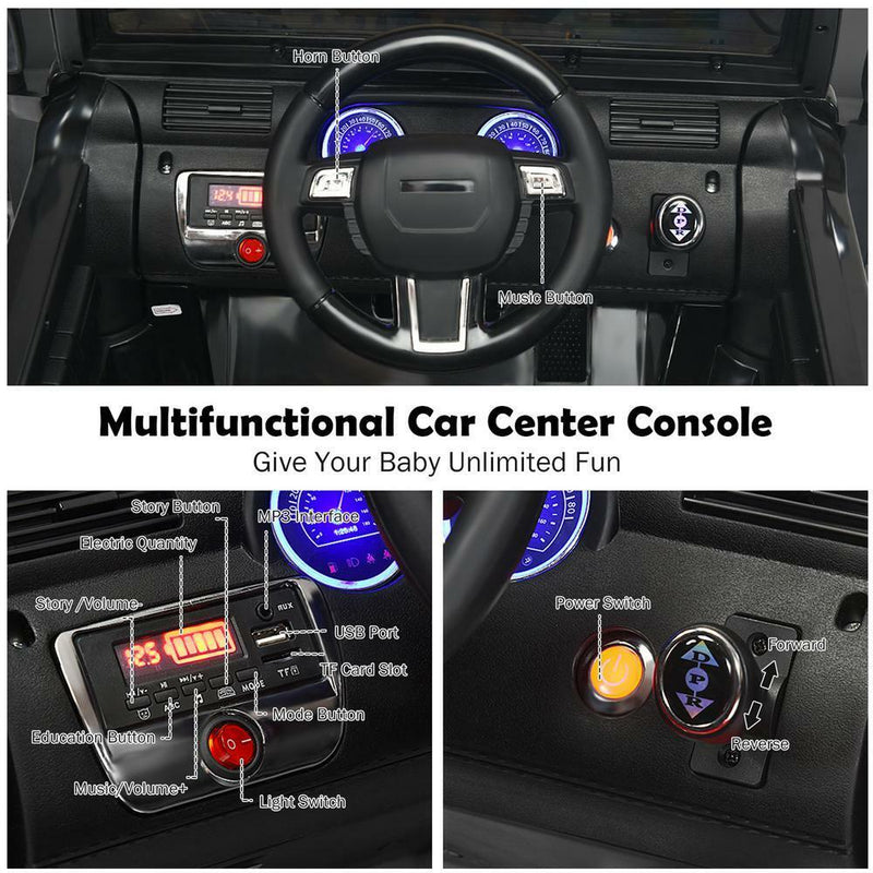 12 Volt Electric Kids Ride-On Police Truck Car with MP3 Player, Bluetooth Connectivity, and Remote Control - Black