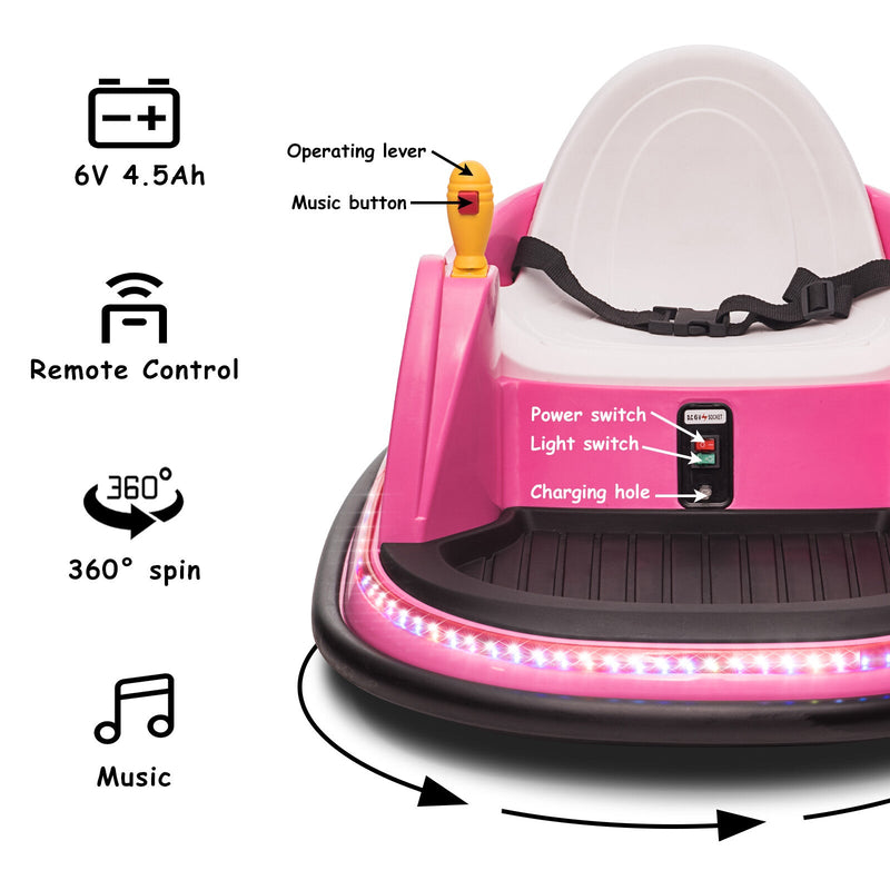 6V Electric Ride-On Bumper Car with Remote Control for Kids and Toddlers