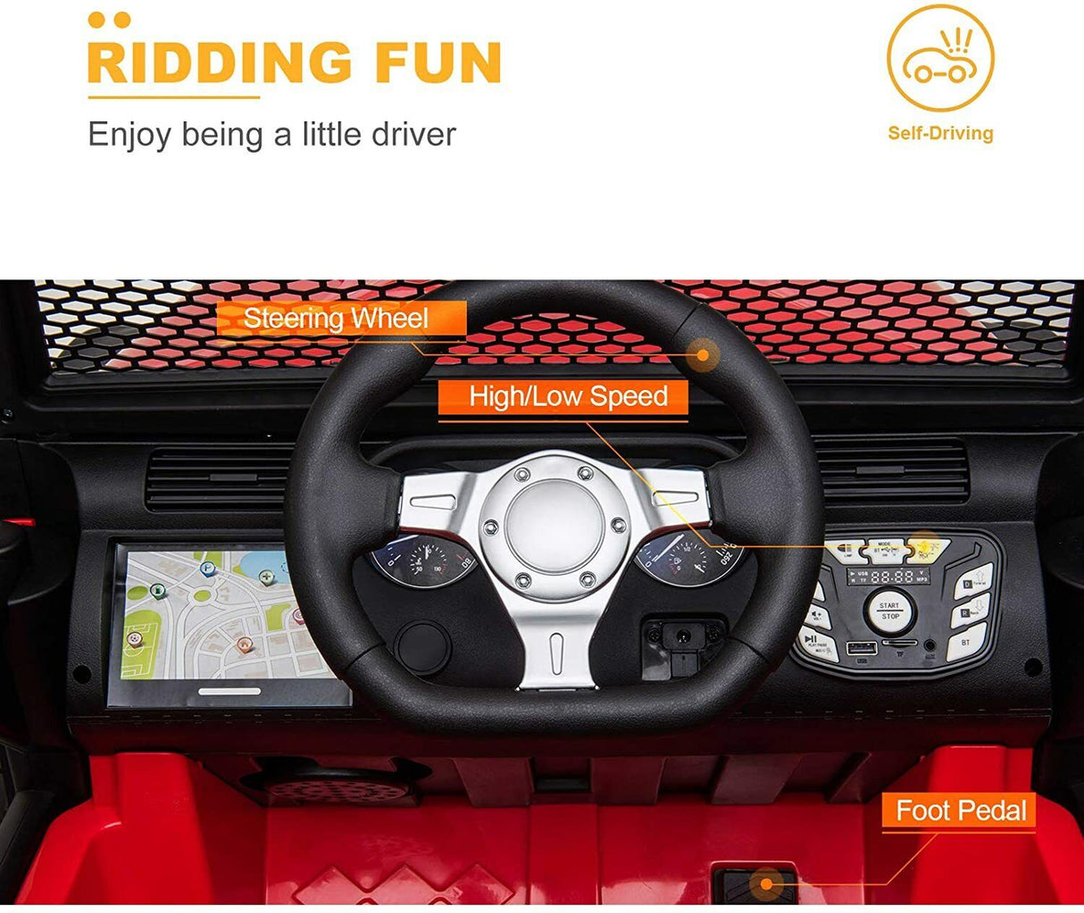 Uenjoy 12V Spacious Children's Electric Ride on Car 2 Seater Sport Utility Vehicle Truck Battery Powered with Remote Control