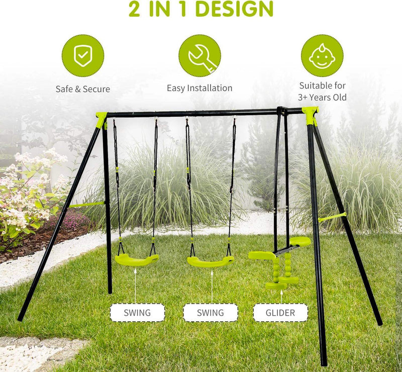 Triple Metal Children’s Swing Set Safe for Outdoor Play Supports up to 440lbs