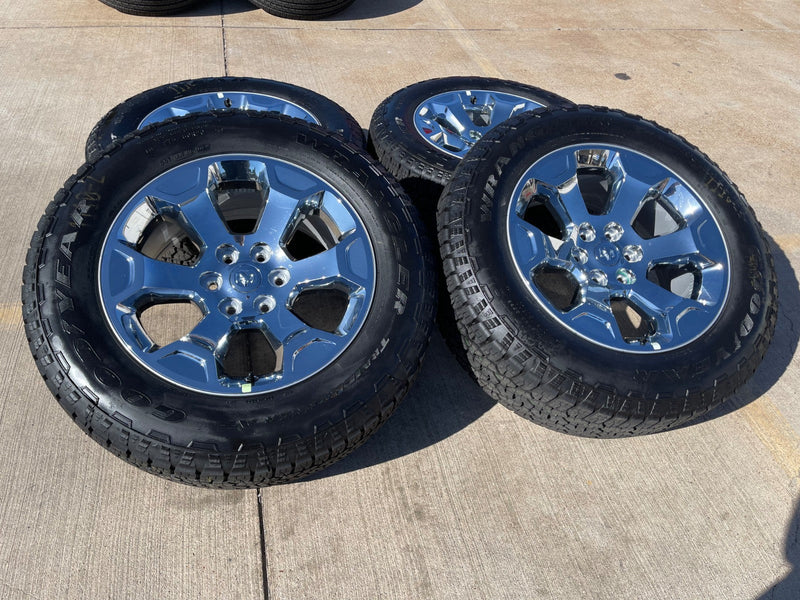 20" Dodge Ram 1500 OEM Laramie CHROME 2680 wheels rims 2025 2026 GOODYEAR NEW Texas Truck Tire