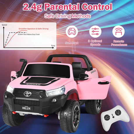 2-Seater Licensed Toyota Hilux Ride On Truck Car with Remote Control - Pink