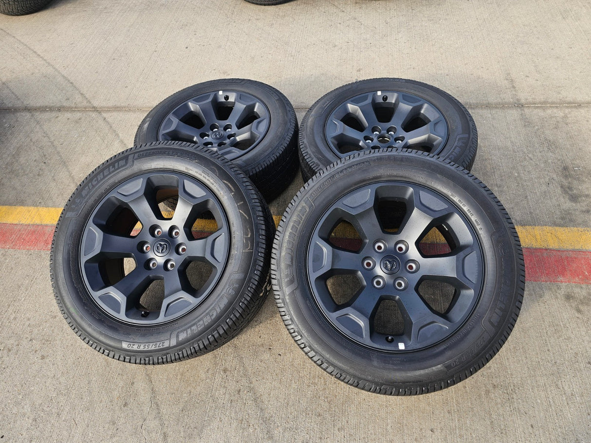 20" Dodge Ram 1500 OEM Laramie Black 2680 wheels rims 2024 2025 2026 MICHELIN Texas Truck Tire