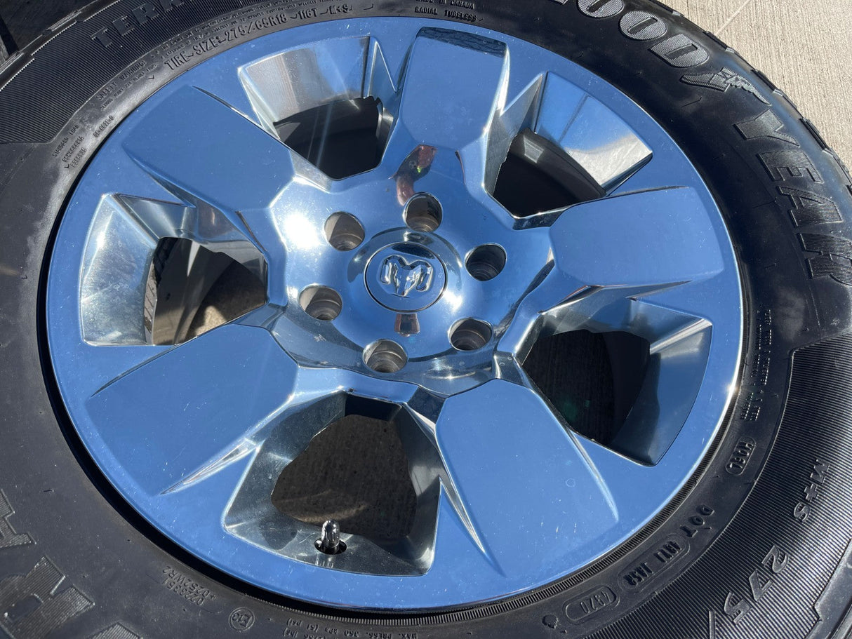 18" Ram 1500 OEM CHROME 2669 wheels rims 2021 2022 2023 2024 2025 2026 GOODYEAR Texas Truck Tire