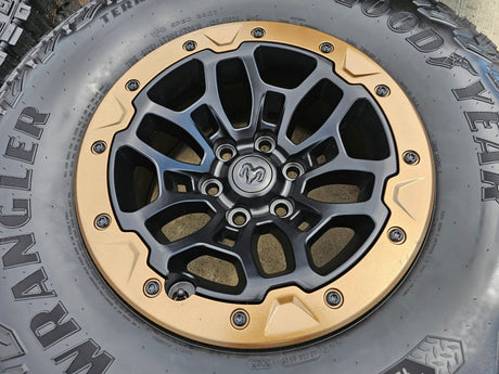 18" Dodge Ram 1500 TRX Beadlock OEM bronze RHO wheels rims 2735 tires 35" NEW Texas Truck Tire