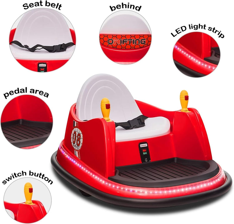 6V Electric Kids Ride-On Bumper Car with 360° Spin and Remote Control - Red Toddler Toy
