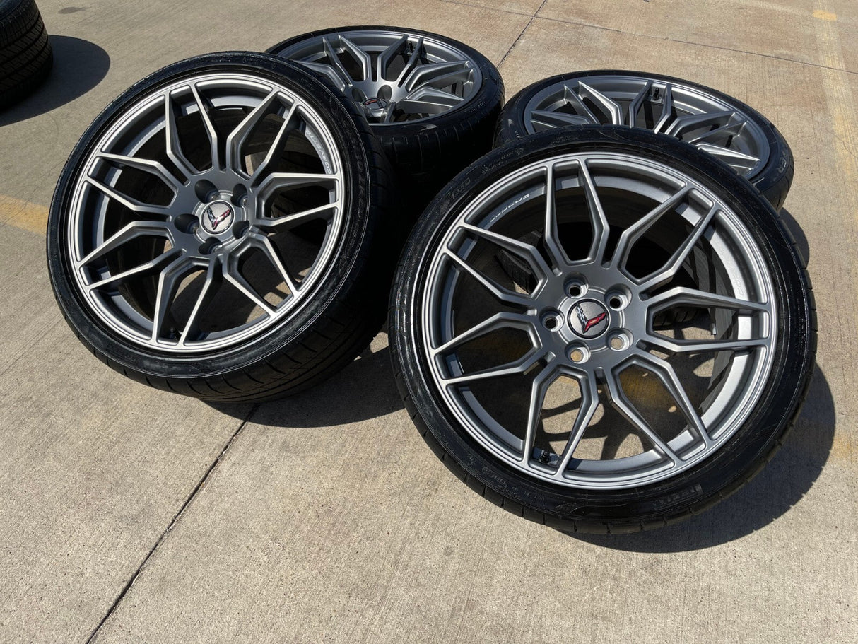 20" + 21" Chevy Corvette Z06 C8 OEM wheels rims 95580 95581 tires 2023 2024 2025 Texas Truck Tire