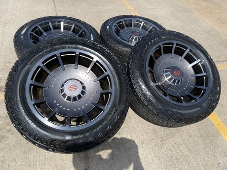22" 22x10 Chevy Silverado Tahoe Suburban HARLEY DAVIDSON OEM wheels rims NEW 35" Texas Truck Tire