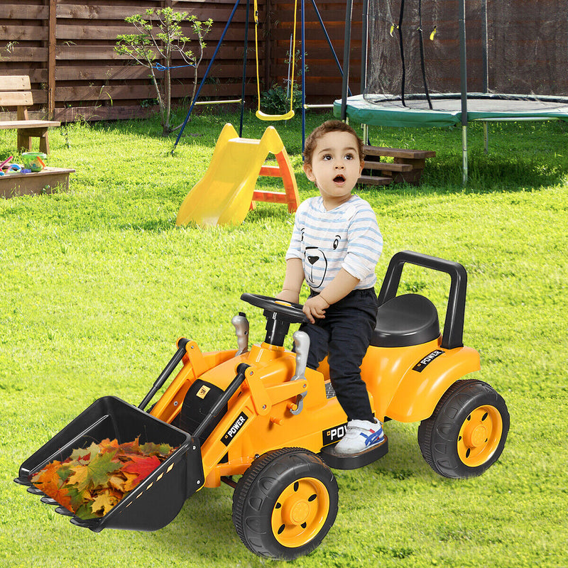 6V Battery Powered Kids Excavator Tractor with Digging Bucket - Yellow