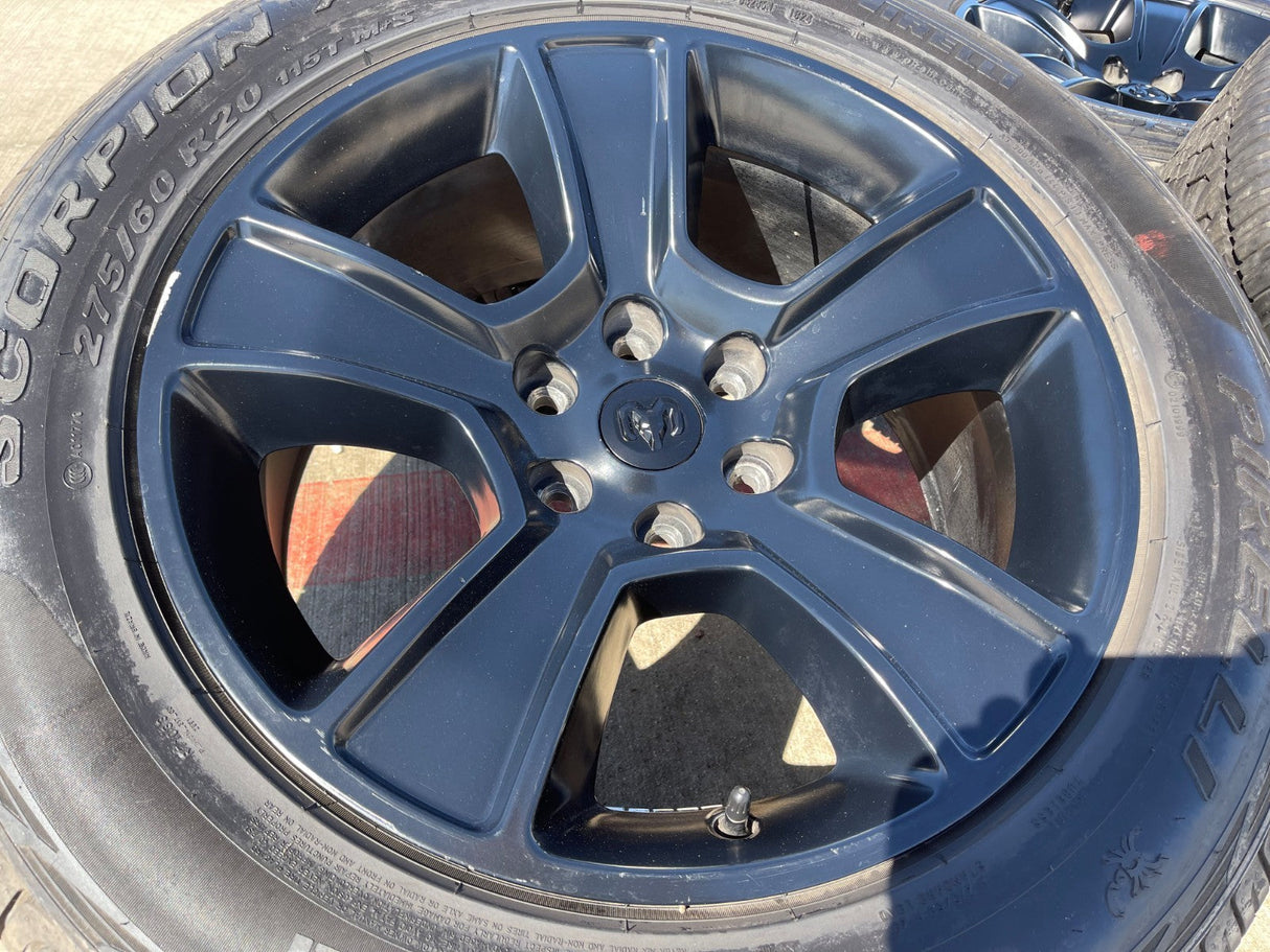 20" Dodge Ram 1500 OEM LIMITED Black 2676 2723 wheels rims PIRELLI A/TR Texas Truck Tire