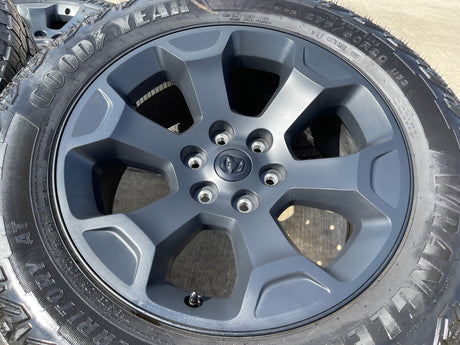 20" Dodge Ram 1500 OEM Laramie Black 2680 wheels rims 2025 2026 GOODYEAR NEW Texas Truck Tire
