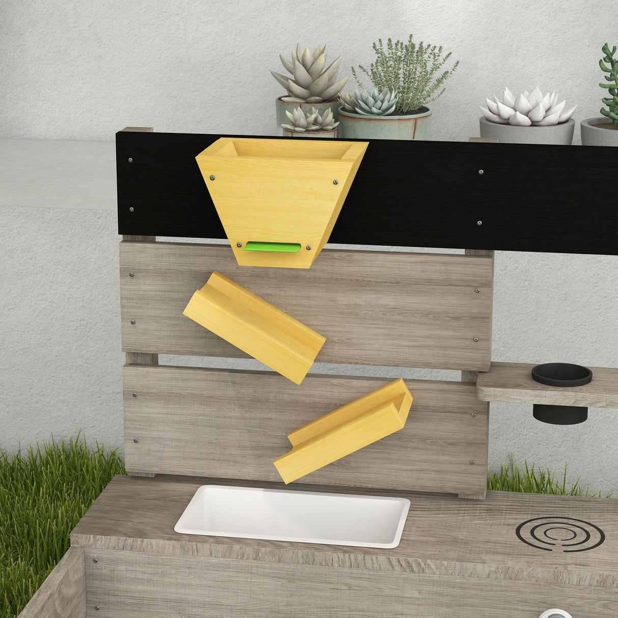 Wooden Sandbox with Liner and Kitchen Sink Design for Ages 3-7 Years Gray