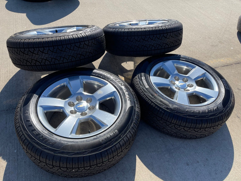 20" Chevy Silverado 1500 Tahoe Suburban OEM wheels rims 5652 tires PIRELLI A/T Texas Truck Tire