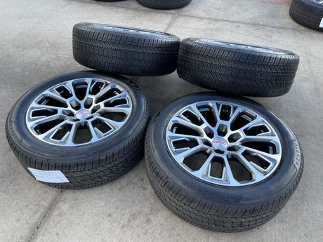 22" GMC Yukon Sierra DENALI OEM wheels rims Tahoe BRIDGESTONE 2024 2025 2026 NEW Texas Truck Tire