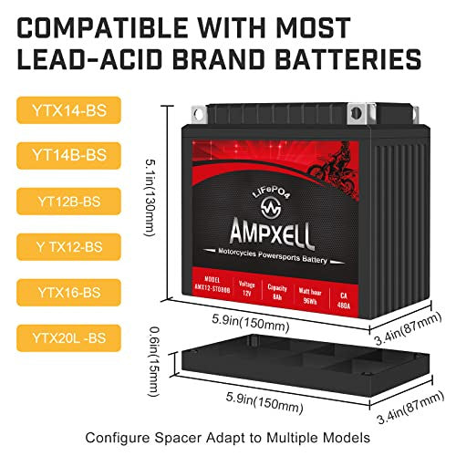 YTX14-BS 12V 8Ah Lithium Powersport ATV Motorcycle Battery with 480A CCA