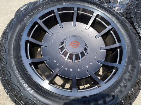 22" 22x10 Chevy Silverado Tahoe Suburban HARLEY DAVIDSON OEM wheels rims NEW 35" Texas Truck Tire