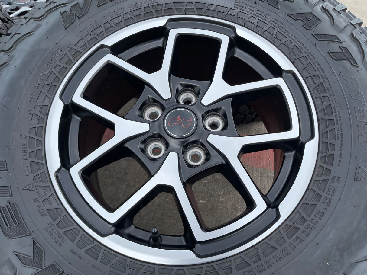 17" Jeep Wrangler Rubicon OEM 95730 9327 wheels rims Gladiator FALKEN A/T 33" Texas Truck Tire