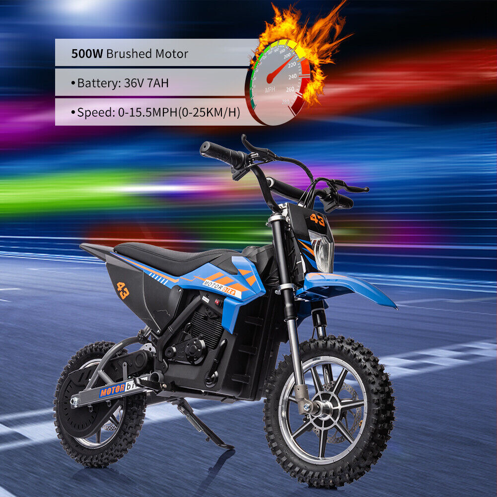 350W/500W Electric Dirt Bike for Kids with Variable Speed and LED Lights - 36V