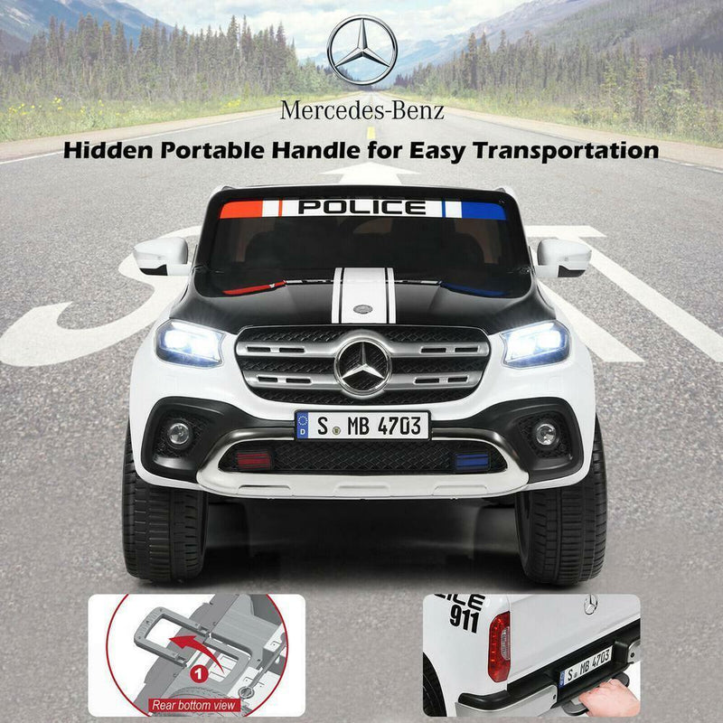 Police Car Ride-On Toy for Kids - 2 Seater Licensed Mercedes Benz X Class RC Trunk