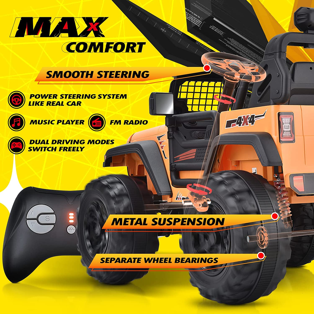 XXL 4X4 Battery-Powered 2-Seater 4WD Kids Electric Vehicle - 24V MAX Ride-On Truck